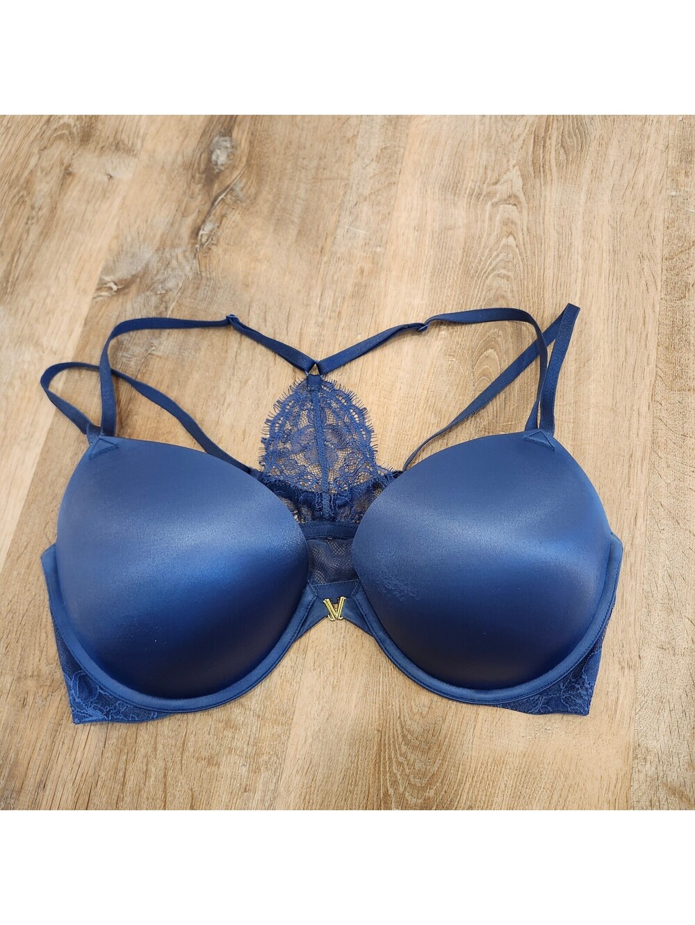 Victoria's Secret Very Sexy Push-Up Bra 38D Blue Lace Racerback Front Close
